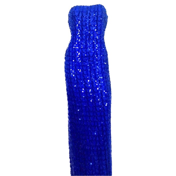 Vintage 60’s-70’s Mike Benet Formals Blue Strapless Sequin Evening Dress, xs fit - Picture 1 of 13